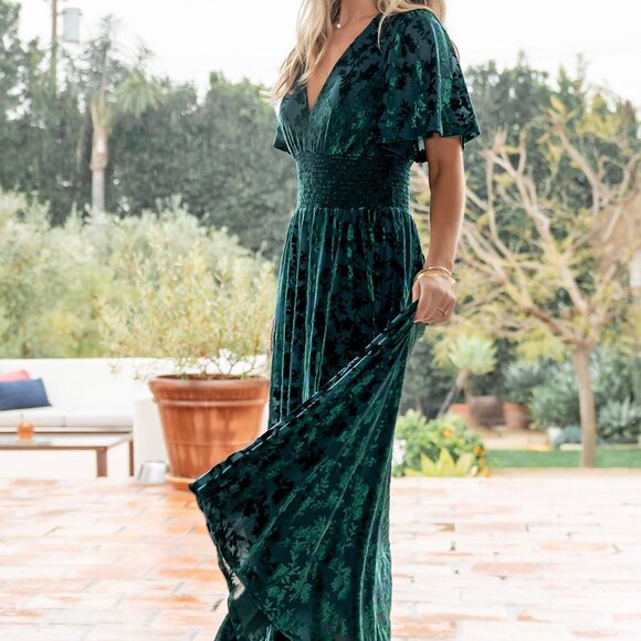 Baltic Born Veronica Velvet Maxi Dress | Green Size XL - Picture 3 of 5